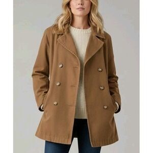 Eddie Bauer Pea Coat Women's Medium Gray Double Breast Wool Cashmere‎ Anchor VTG